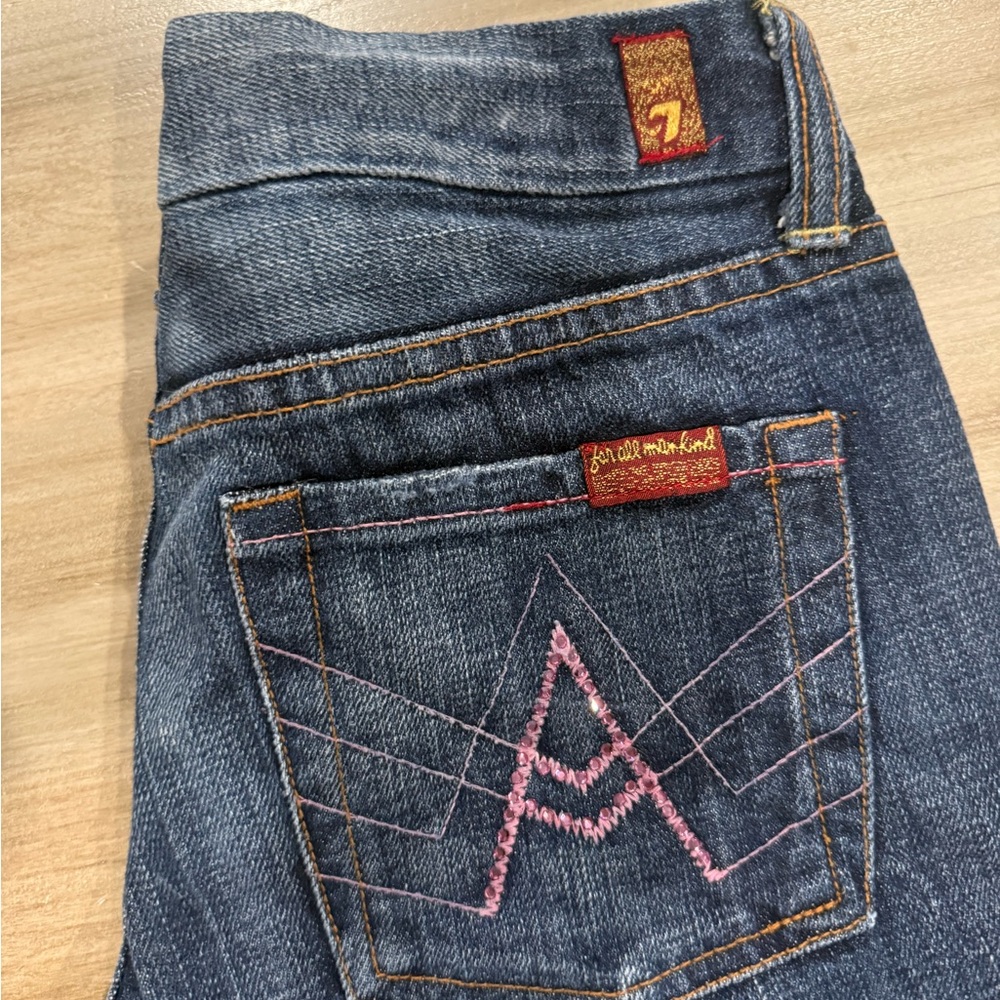 7 For All Mankind Dark Blue Jeans with Pink Stitching